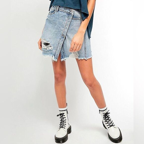 NWT free people jean wrap skirt ob1136297 size 27 - Picture 2 of 8
